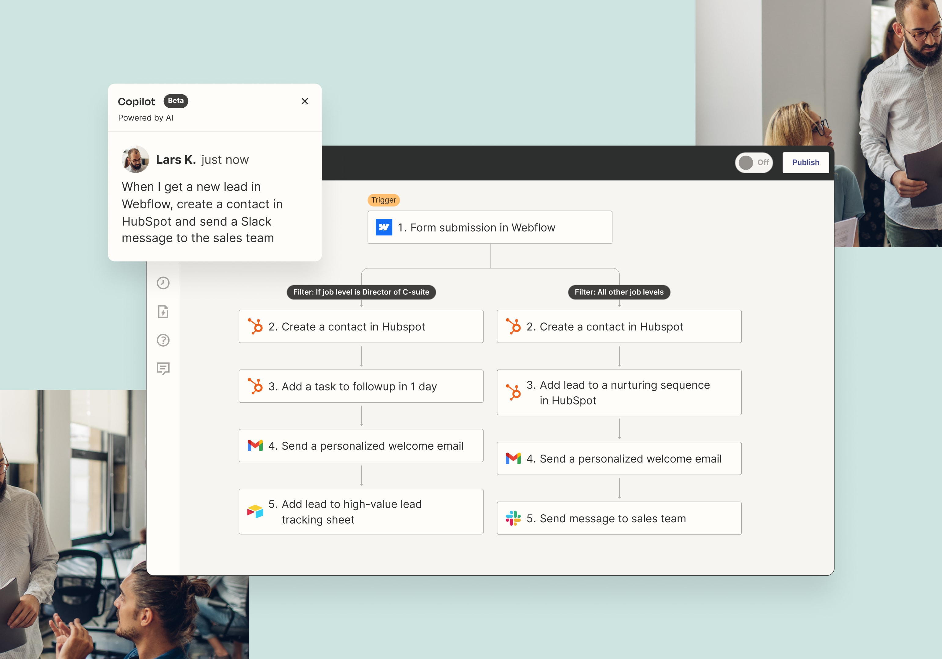 An interface depicting a multi-step workflow