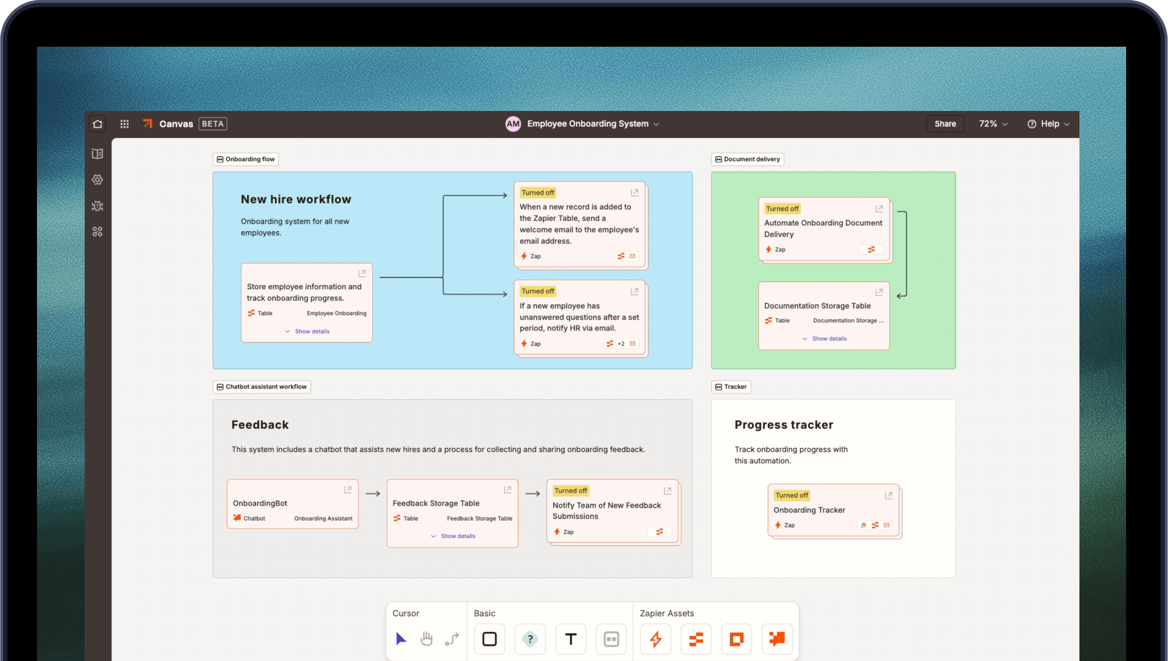 Canvas UI on laptop screen