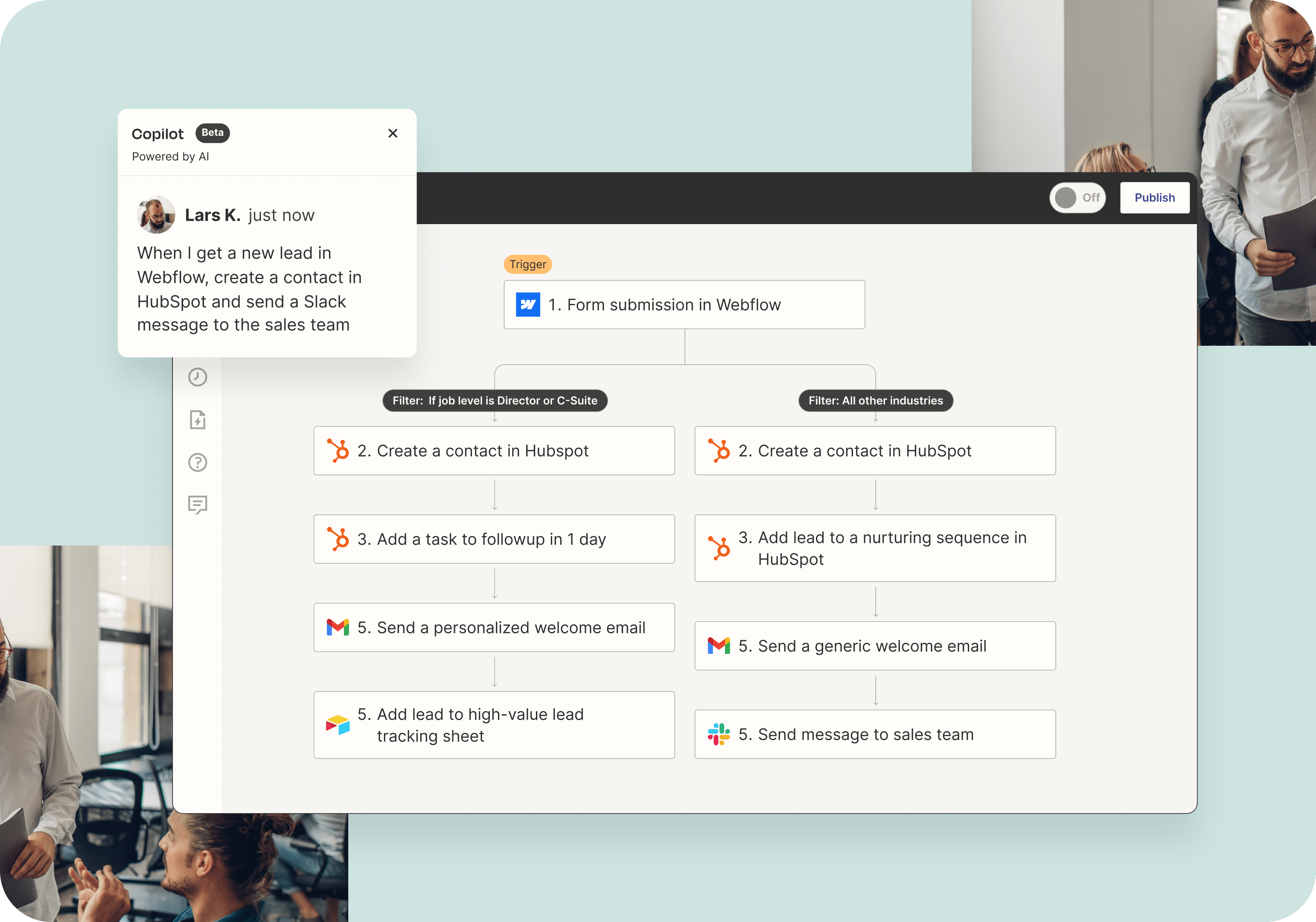 An interface depicting a multi-step workflow