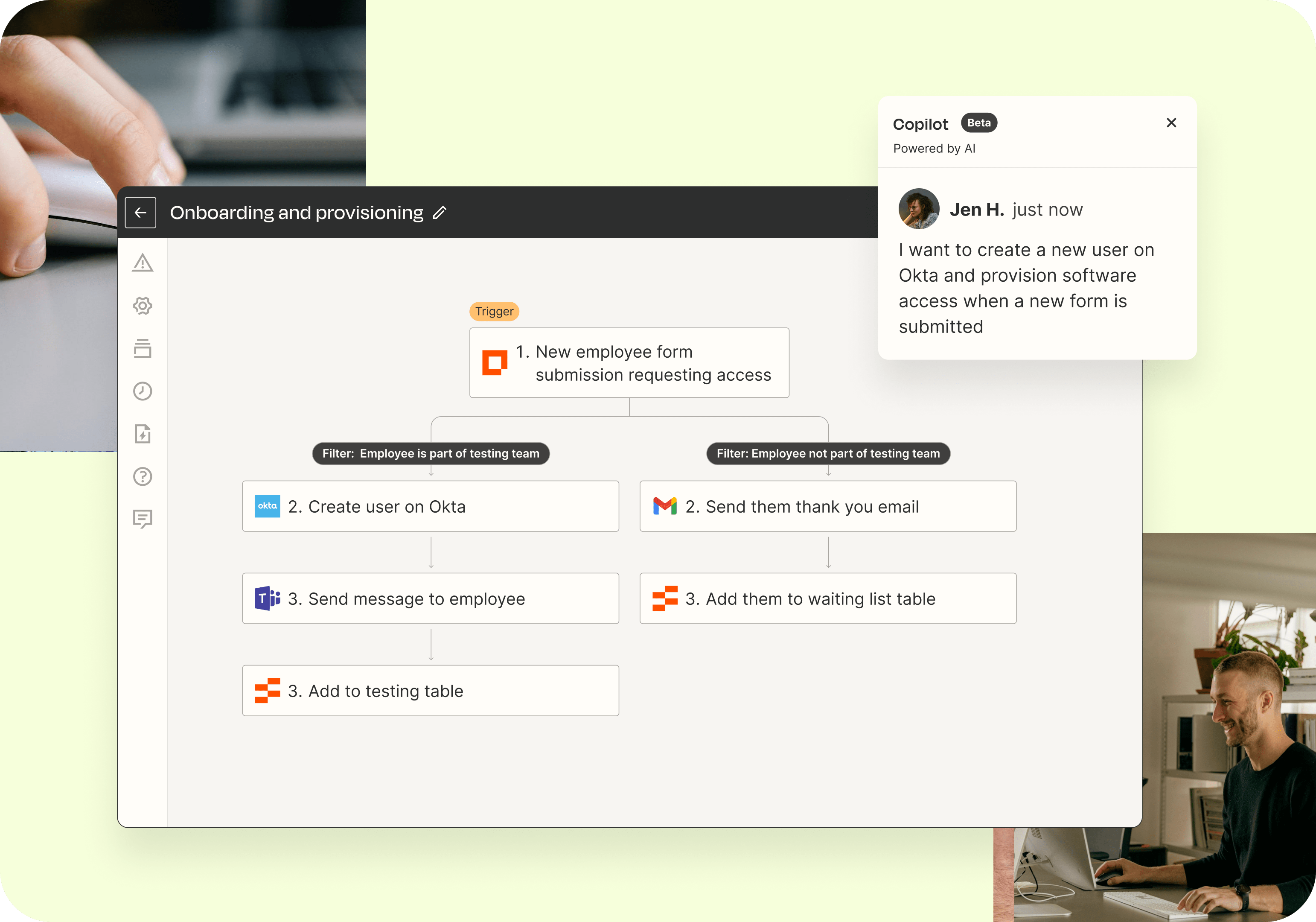 An interface of a multi-step workflow using WooCommerce, Facebook, and Airtable